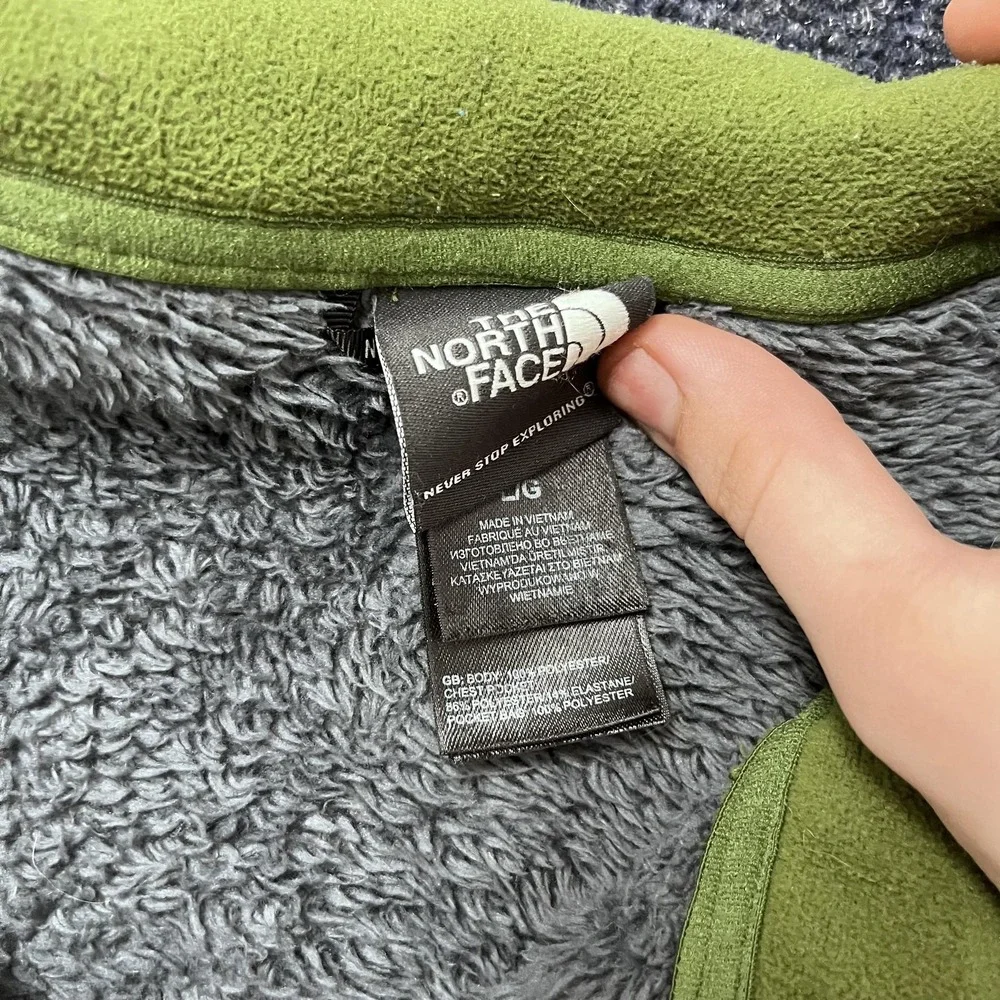 The North Face Jacket Mens Large Green Gray Fleece Full Zip Sherpa Lined Pockets